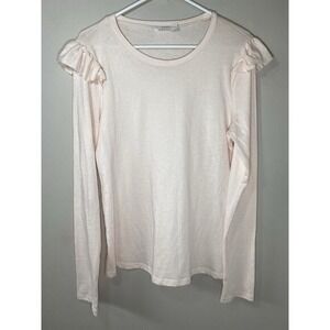 FRAME Womens Light Pink Ruffle Shoulder Long Sleeve Cotton Tee Large